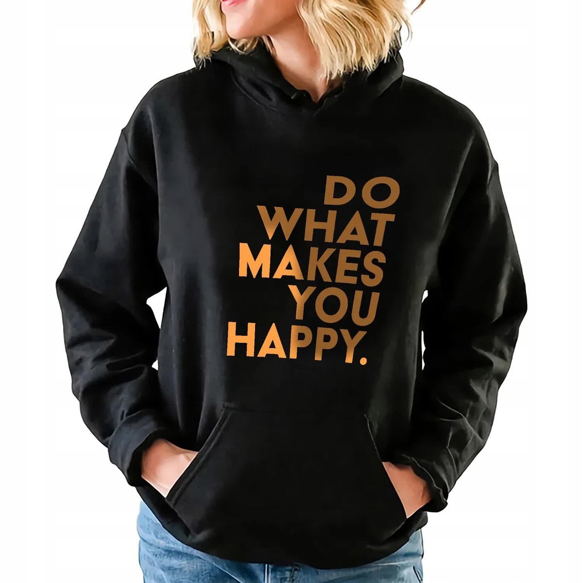 CZARNA BLUZA DAMSKA Z Kapturem WHAT MAKES YOU HAPPY LYRICS WZORY Rozmiar XL