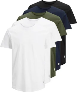 T-shirt męski JACK&JONES, 5-pak - JJENOA, krótki rękaw, okrągły dekolt, bawełna, jednokolorowy biały/zielony/niebieski/czarny M - Koszulki męskie - miniaturka - grafika 1