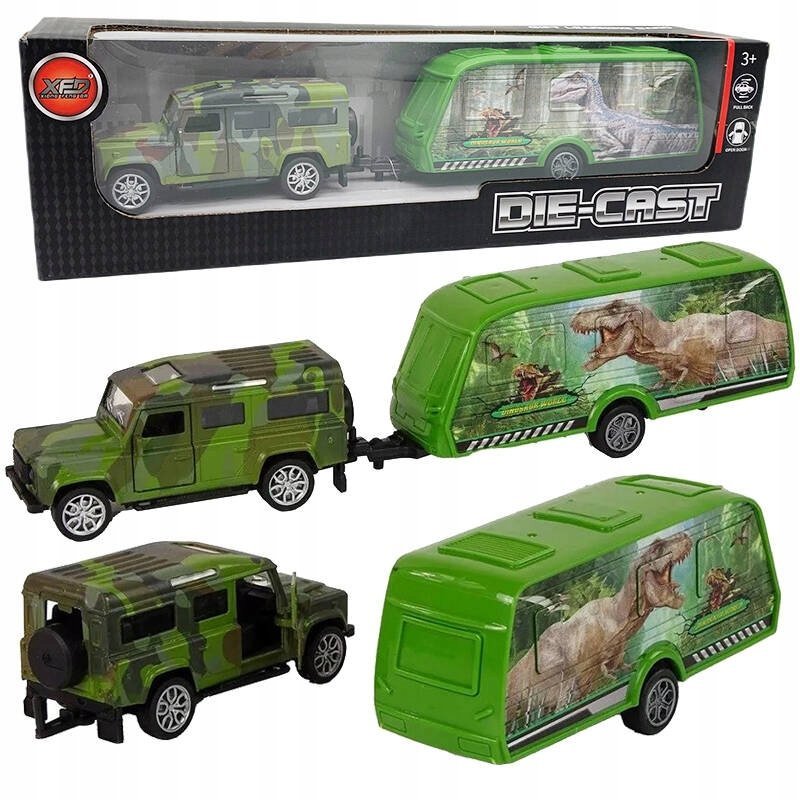 Auto Terenowe Jeep Moro Z Przyczepą Z Wzorem Dinozaura Pull Back System