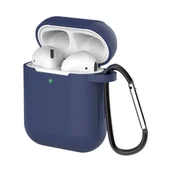 Akcesoria do słuchawek - Hurtel Etui do AirPods 2 / AirPods 1 silikonowy miękki pokrowiec na słuchawki + brelok karabińczyk zawieszka niebieski (case D) - miniaturka - grafika 1