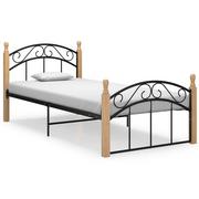 Łóżka - vidaXL Lumarko Rama łóżka, czarny metal i lite drewno dębowe, 100x200 cm 324926 - miniaturka - grafika 1