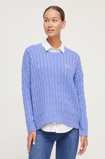 Swetry damskie - Superdry sweter bawełniany kolor niebieski - grafika 1