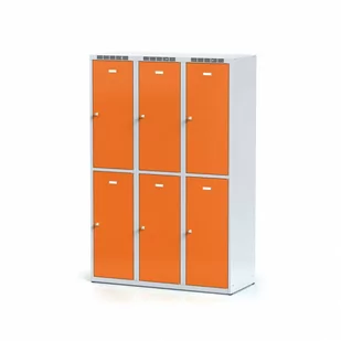 Metalowa szafka ubraniowa 6-drzwiowa, drzwi pomarańczowe, zamek obrotowy - Szafki BHP - miniaturka - grafika 1