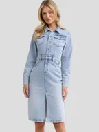 Sukienki - Sukienka koszulowa damska jeansowa midi Big Star Laylana 162 S Błękitna. Sukienki damskie - miniaturka - grafika 1