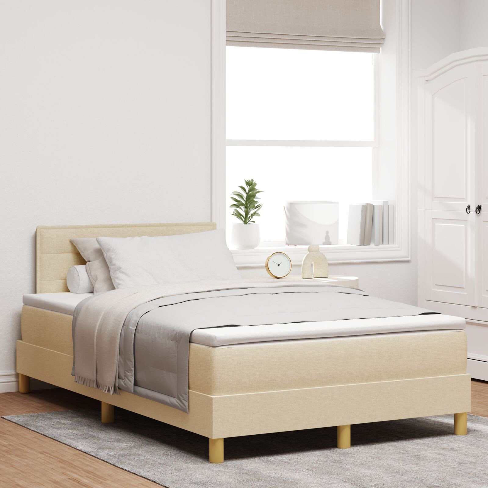 vidaXL Łóżko Box Spring z materacem kremowym 120x200 cm tkanina