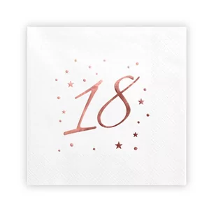Serwetki na 18 urodziny z napisem rosegold, 33x33cm, 20szt, białe - Dekoracje i nakrycia stołu na imprezę - miniaturka - grafika 1