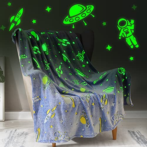 Glow in The Dark Blanket Space Gifts for Boys - Glowing Star Astronaut Spaceship Rocket Planet Soft Plush Galaxy Throw Blanket Gift Ideas for Kids Teens Girls Boy Birthday Christmas 50