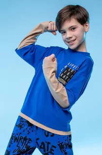 Bluzki dla chłopców - Coccodrillo longsleeve bawełniany dziecięcy kolor granatowy z nadrukiem - grafika 1