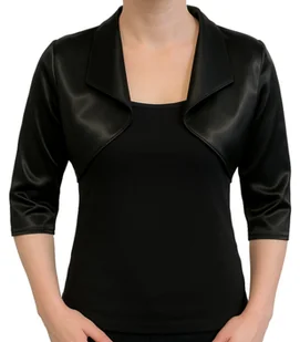 Bolerko satynowe z rękawem 3/4 czarne - OLGA 48 - Marynarki i żakiety damskie - miniaturka - grafika 1