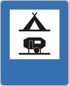 Wyposażenie miejsc publicznych - Znak drogowy informacyjny D-31 Obozowisko (camping) wyposażone w podłączenia elektryczne dla przyczep kempingowych - miniaturka - grafika 1