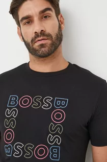 Koszulki męskie - BOSS t-shirt bawełniany BOSS CASUAL 50481910 kolor czarny z nadrukiem - Boss - grafika 1