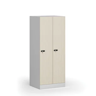 Szafa ubraniowa obniżona 2-drzwiowa, 1500 x 600 x 500 mm, zamek mechaniczny z kodem, drzwi laminowane, brzoza - Szafki BHP - miniaturka - grafika 1