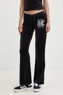 Spodnie damskie - Juicy Couture spodnie dresowe welurowe RENAISSANCE CAISA LOW RISE PANT kolor czarny z aplikacją JCGBJ224002 - miniaturka - grafika 1