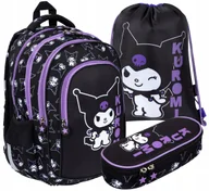 Plecaki worki - Kuromi Plecak Szkolny Czterokomorowy+piórnik+worek Kuromi Black Zestaw - miniaturka - grafika 1