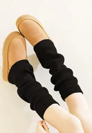 Skarpetki damskie - Czarne Skarpety Getry z Prążkowanej Dzianiny Ozdobnie Wywinięte Niadoria - miniaturka - grafika 1