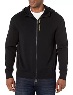 Armani Exchange Męska bluza z kapturem z zamkiem błyskawicznym, tylna linia, z przodu z logo, Czarny/kwaśny żółty, M - Bluzy męskie - miniaturka - grafika 1