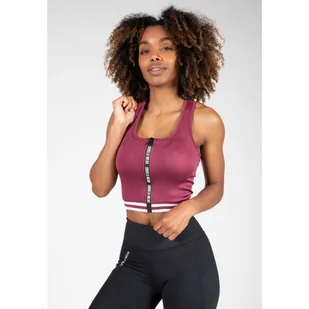 Mesa Zip Front - burgundowy crop top damski - Koszulki sportowe damskie - miniaturka - grafika 1