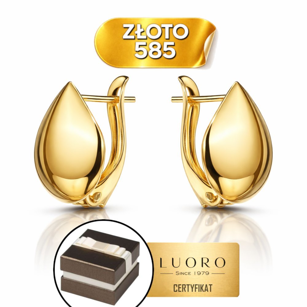 KOLCZYKI ZŁOTE 585 14K ŁEZKI SZEROKIE NA ANGIELSKIM ZAPIĘCIU 12 MM
