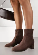 Botki damskie - Ciemnobrązowe Botki Vices na Obcasie z Dopasowaną Cholewką Arinde - miniaturka - grafika 1