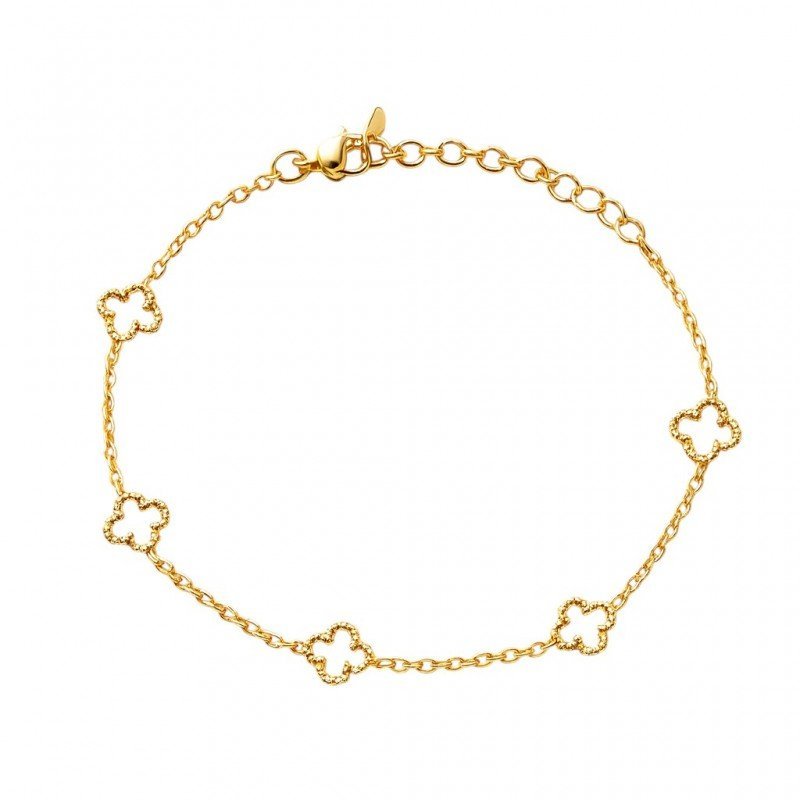 Bransoletka na rękę stal chirurgiczna pozłacana 14k złotem, koniczynka BST1594