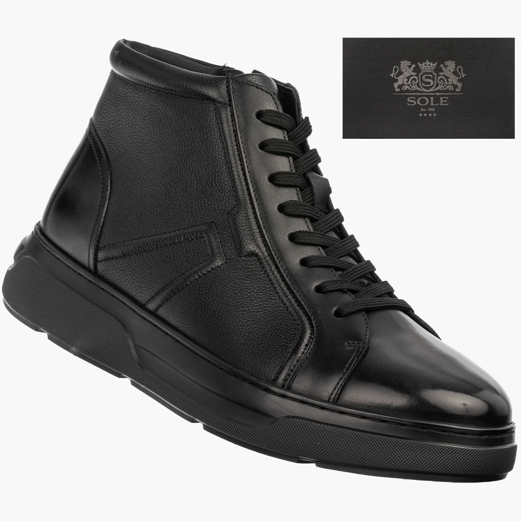 Trzewiki Skórzane Męskie Buty Sneakersy Wysokie PREMIUM SOLE Czarne 42