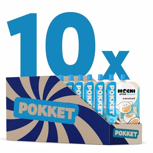 DAWTONA Pokket Mochi o smaku kokosowym 10 x 180g, kremowa konsystencja, bez dodatku cukru, niskokaloryczny, bez konserwantów, intensywny smak japońskiej mochi, niskokaloryczny, zdrowa przekąska