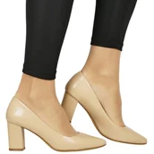 Czółenka - DAMSKIE CZÓŁENKA NA SŁUPKU SERGIO LEONE PB414 COFFE BEŻOWE MATOWE - miniaturka - grafika 1