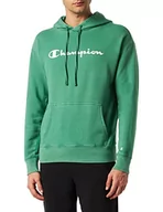Bluzy męskie - Champion Męska bluza z kapturem z logo starej szkoły, ciemnozielona wiązana i farbowana, S - miniaturka - grafika 1