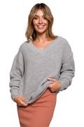 Swetry damskie - Klasyczny Sweter z Dekoltem w Szpic - Szary - miniaturka - grafika 1