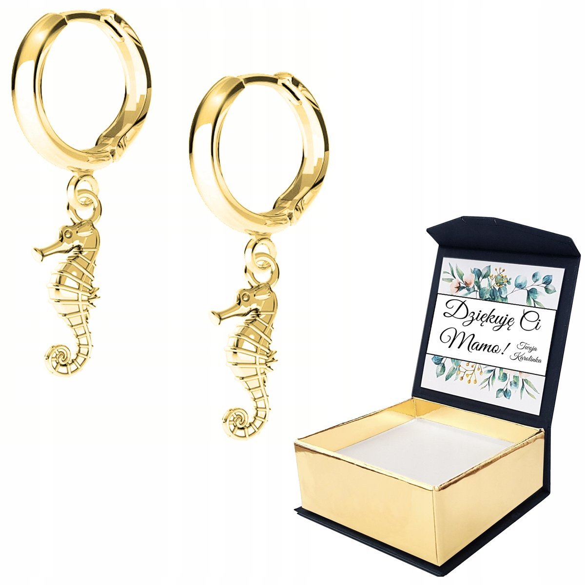 Kolczyki złote Konik Morski Morze WŁASNY NADRUK