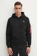 Bluzy męskie - Alpha Industries bluza męska kolor czarny z kapturem gładka 148337 - miniaturka - grafika 1