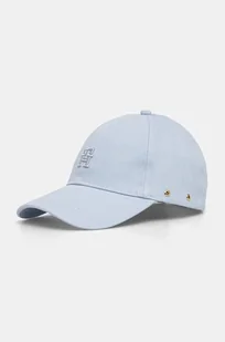Tommy Hilfiger czapka z daszkiem bawełniana kolor niebieski gładka AW0AW16621 - Czapki damskie - miniaturka - grafika 1