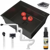 Zlewozmywaki - Granitan Zlewozmywak Granitowy Czarny Podwieszany Syfon Kwadratowy Zestaw Epir 60 - miniaturka - grafika 1