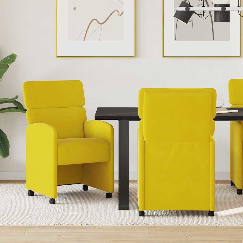 vidaXL Krzesła krzesła do jadalni na kółkach 2 pcs Żółty 58 x 65 x 98 cm Aksamit
