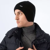 Czapki damskie - Męska czapka zimowa z ochroną na uszy czarna - miniaturka - grafika 1