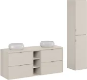 Meble łazienkowe - Zestaw meblowy 140cm z blatem, dwoma umywalkami nablatowymi Wiki i szafką wysoką - miniaturka - grafika 1