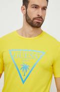 Koszulki męskie - Guess t-shirt męski kolor żółty z nadrukiem - miniaturka - grafika 1