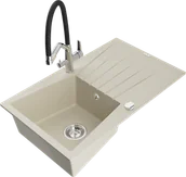 Zlewozmywaki z baterią - Mexen Cesar zlewozmywak granitowy 1-komorowy z ociekaczem i baterią kuchenną Duo, beżowy - 6514-69-671701-07 - miniaturka - grafika 1