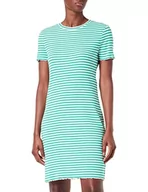 Sukienki - VERO MODA Damska sukienka Vmvio Ss Stripe Short Dress Noos, Holly Green/Stripes:snow White, S - miniaturka - grafika 1