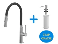 Baterie kuchenne - Quadron POP Bateria zlewozmywakowa stalowa GINA STEELQ z elastyczną czarną wylewką i funkcją prysznica plus dozownik okrągły do płynu KEIRA kolor chrom - miniaturka - grafika 1