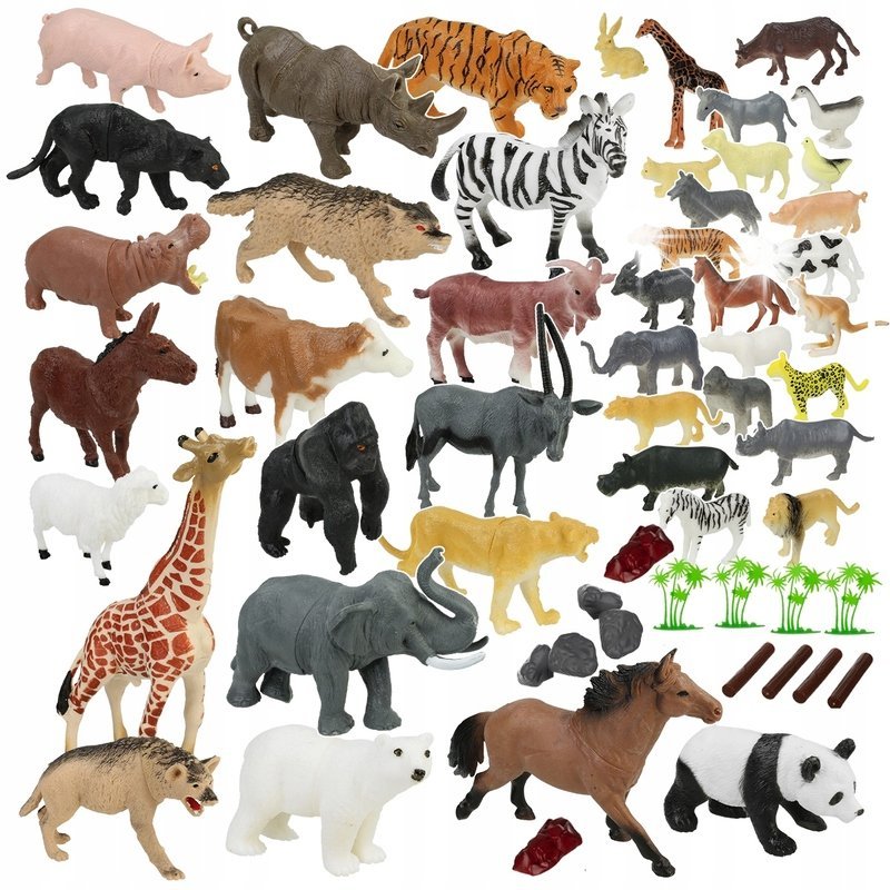 FIGURKI ZWIERZĘTA DOMOWE DZIKIE SAFARI ZESTAW W POJEMNIKU 59 ELEMENTÓW