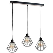 Lampy sufitowe - KET Loftowa LAMPA wisząca industrialna OPRAWA metalowy ZWIS druciaki czarne drewno KET565 - miniaturka - grafika 1