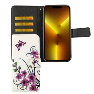 Etui na telefon komórkowy Apple iPhone 13 z klapką i miejscem na kartę, kolor: biały kwiat lotosu - Etui i futerały do telefonów - miniaturka - grafika 1