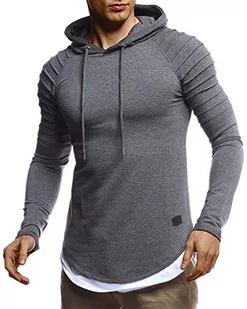 Leif Nelson LN8155 męska bluza z kapturem, krój slim fit, z zawartością bawełny, nowoczesna biała bluza z kapturem, bluza z długim rękawem, męska czarna bluza z kapturem, antracytowy, XXL - Bluzy męskie - miniaturka - grafika 1