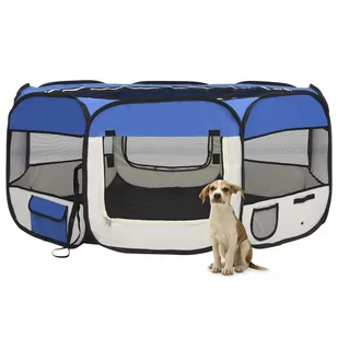 VidaXL Lumarko Składany kojec dla psa, z torbą, niebieski, 145x145x61 cm 171016 VidaXL - Sprzęt podróżny i transportery dla psów - miniaturka - grafika 1
