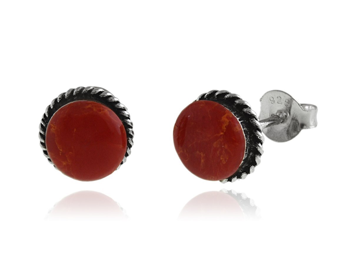 Kolczyki srebrne Okrągłe 8 mm z Koralem k3740C