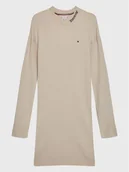 Sukienki i spódniczki dla dziewczynek - Tommy Hilfiger Sukienka dzianinowa KG0KG07157 D Écru Regular Fit - miniaturka - grafika 1