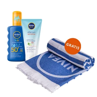 Zestaw Nivea Sun Kids Protect & Care 5w1 spray ochronny do opalania dla dzieci SPF 50+ 200 ml + kojący krem-żel po opalaniu 175 ml + ręcznik plażowy gratis - Kremy dla dzieci - miniaturka - grafika 1