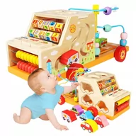 Zabawki interaktywne dla dzieci - Drewniane Duże Auto Autko Montessori Klocki Sorter Liczydło Kształty Cyfry - miniaturka - grafika 1