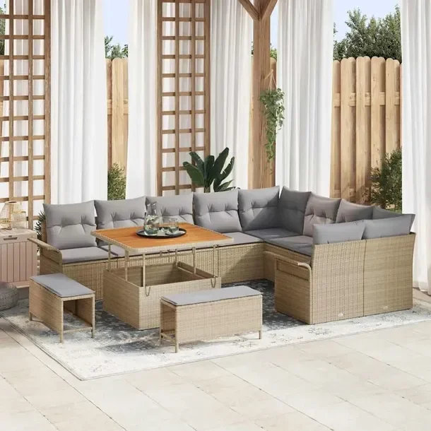 5-elementowy zestaw sof ogrodowych, beżowy, naturalny rattan